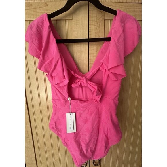 TRINA TURK JOPLIN JACQUARD PLUNGE ONE PIECE SWIMSUIT, HOT PINK,NWT $162 SIZE 8 - Picture 2 of 4